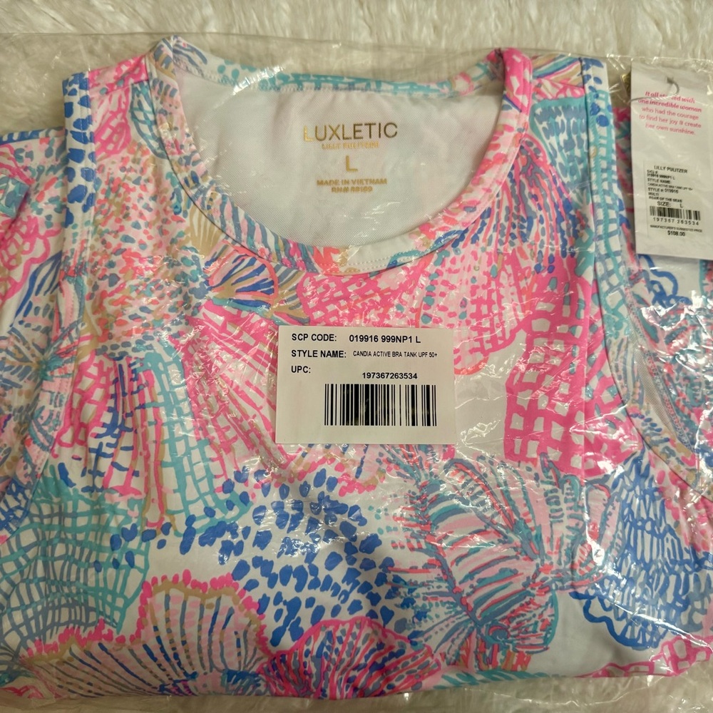 NWT Lilly Pulitzer ACTIVE BRA UPF 50+ in “Roar Of The Seas” MSRP $108 NWT sz LG - Picture 3 of 5